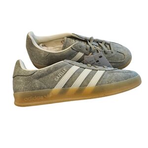Adidas Gazelle Indoor Canvas Shoes Silver Pebble Gum NEW Womens